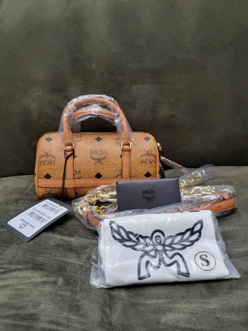 NEW MCM Brown Monogram Mini Aren Boston Bag - Picture 1 of 7